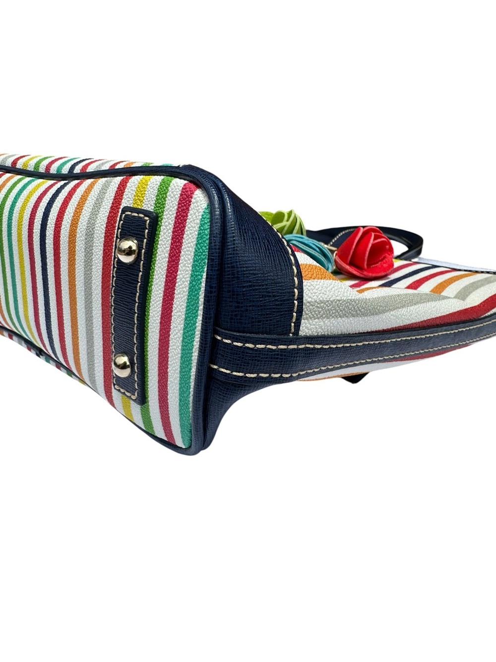 💐Dooney & Bourke Rainbow Multi Stripe Shopper Tote Bag + Flower Charm - Picture 5 of 12